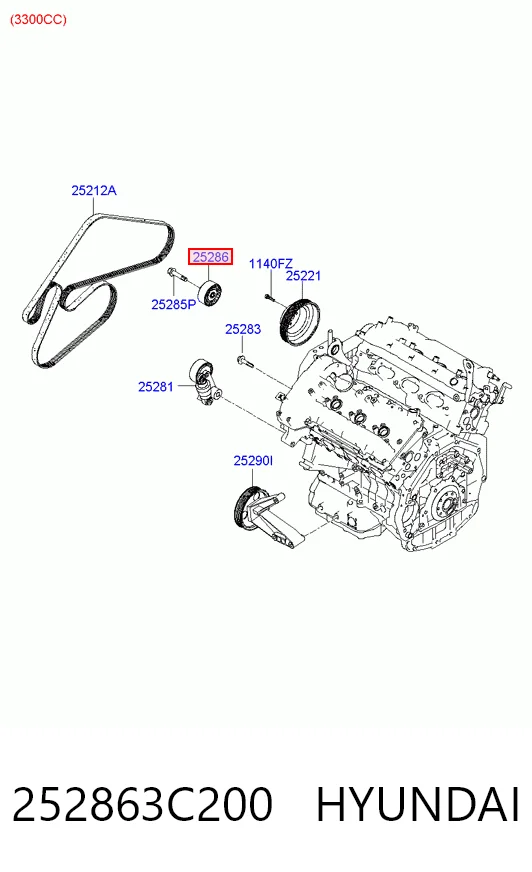 252863C200 Hyundai/Kia Ролик приводного ременя, паразитний