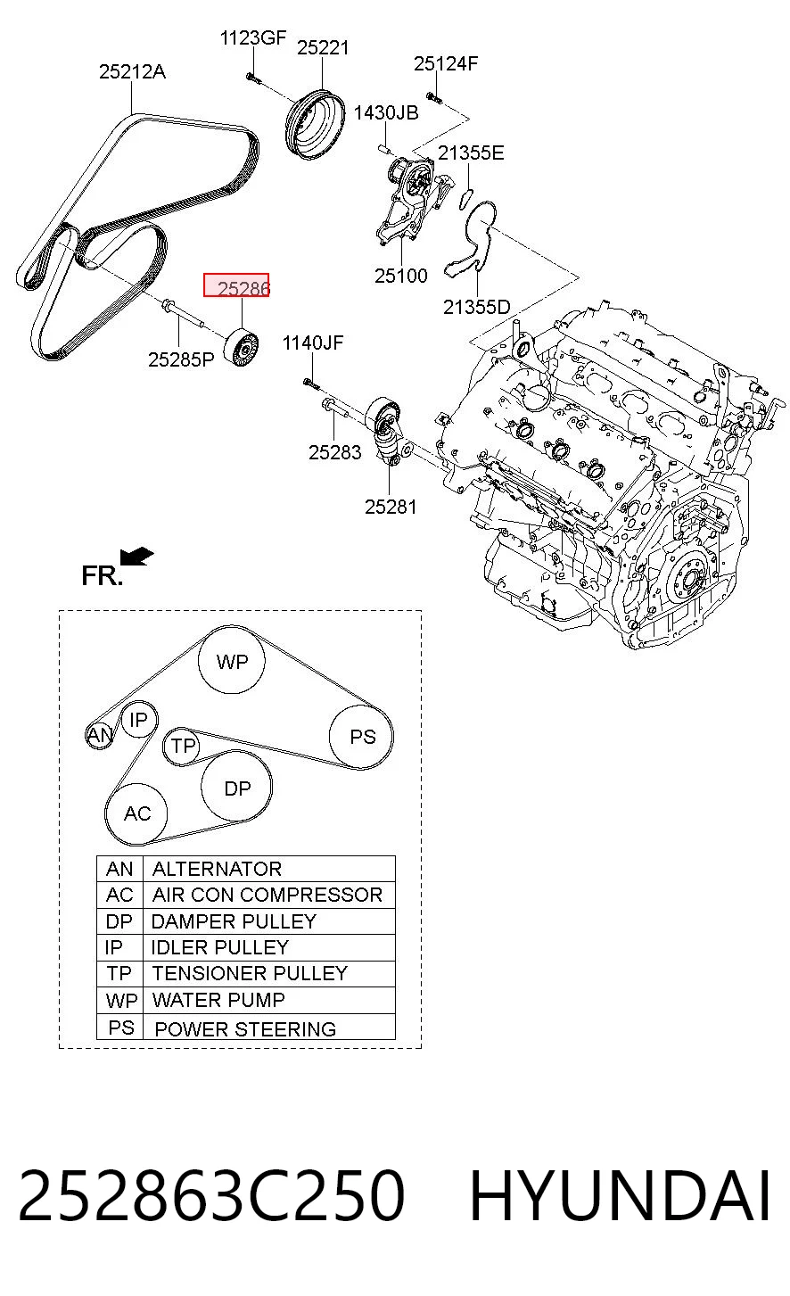 252863C250 Hyundai/Kia Ролик приводного ременя, паразитний