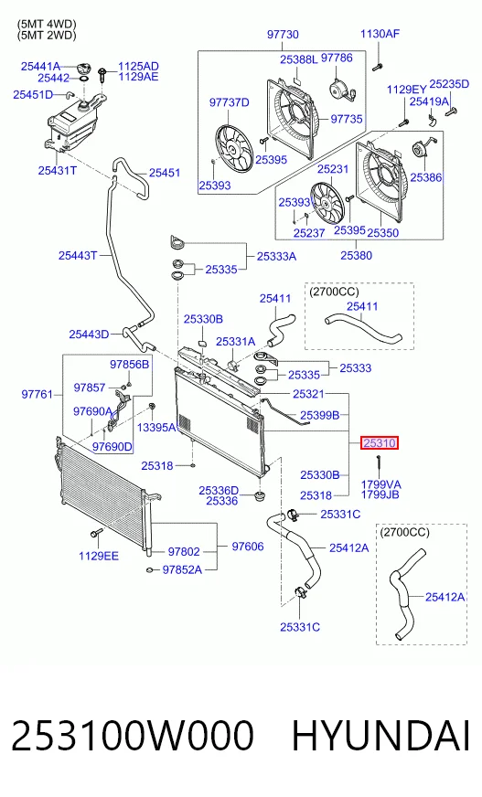 253100W000 Hyundai/Kia Радіатор охолодження двигуна