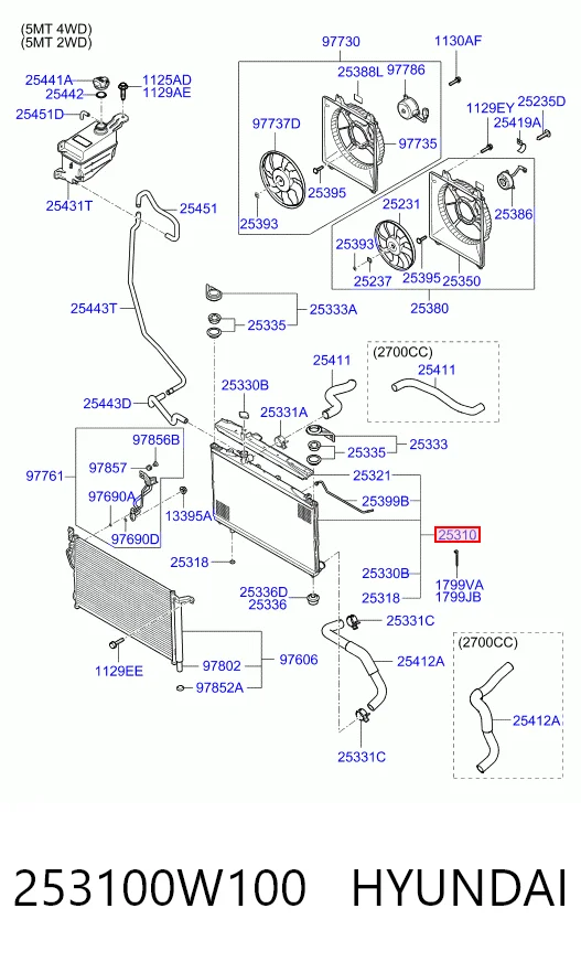 253100W100 Hyundai/Kia Радіатор охолодження двигуна