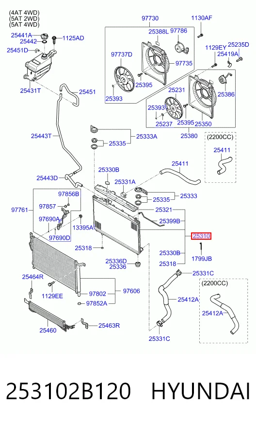 253102B120 Hyundai/Kia Радіатор охолодження двигуна