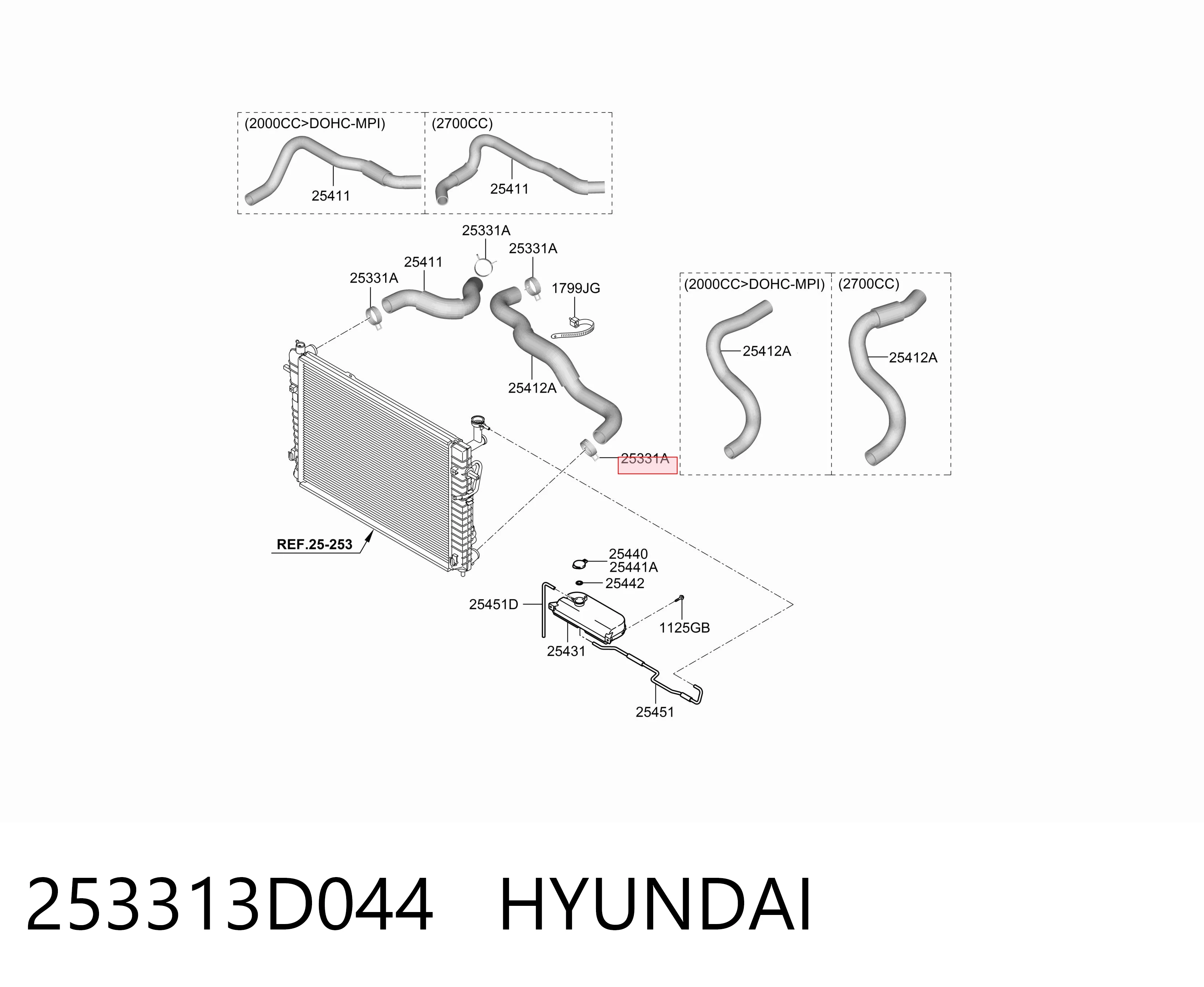 253313D044 Hyundai/Kia Хомут стяжний металевий, універсальний
