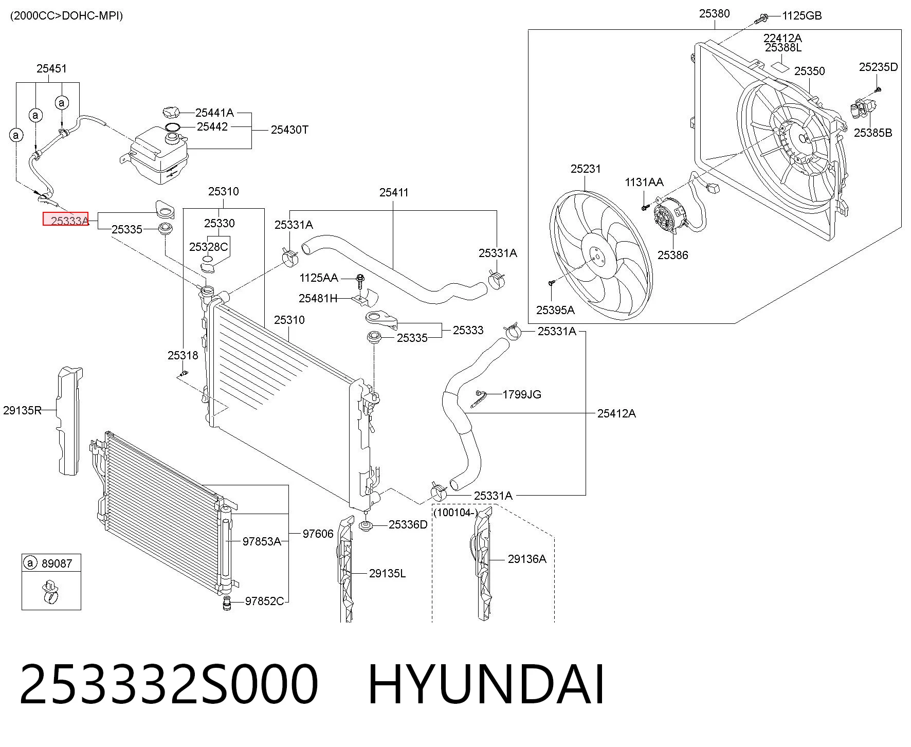 253332S000 Hyundai/Kia Кронштейн радіатора верхній, правий