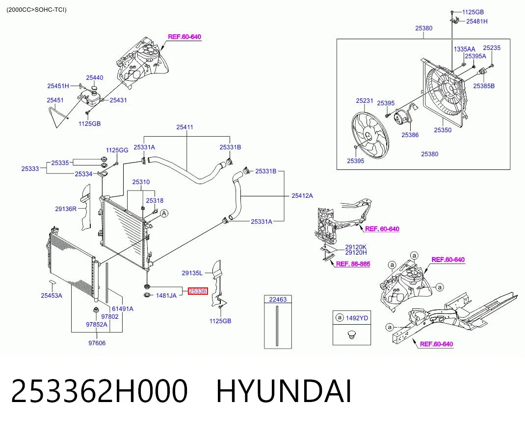 253362H000 Hyundai/Kia Кронштейн/подушка кріплення радіатора, нижній