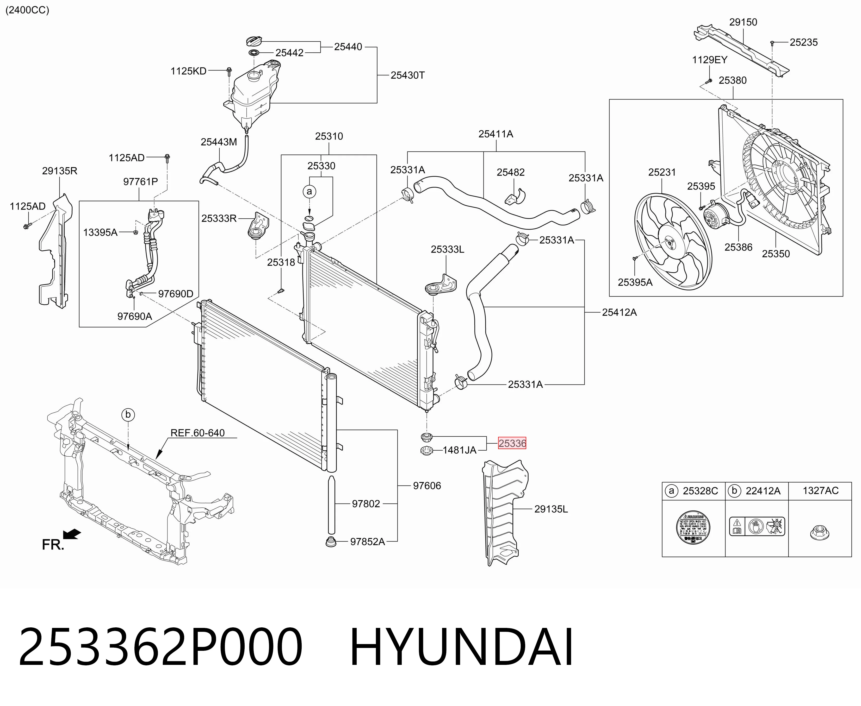 253362P000 Hyundai/Kia Кронштейн/подушка кріплення радіатора, нижній
