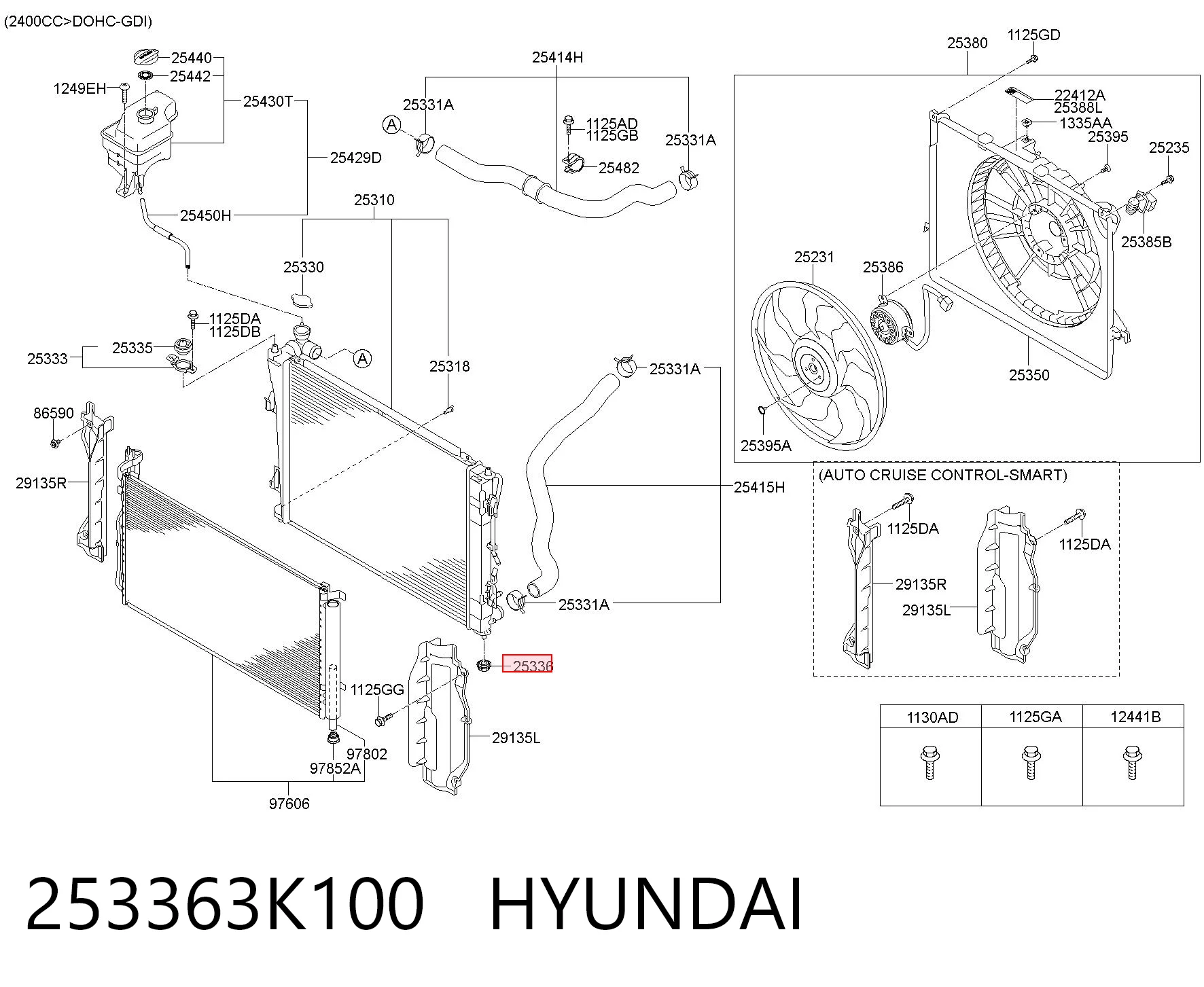253363K100 Hyundai/Kia Кронштейн/подушка кріплення радіатора, нижній