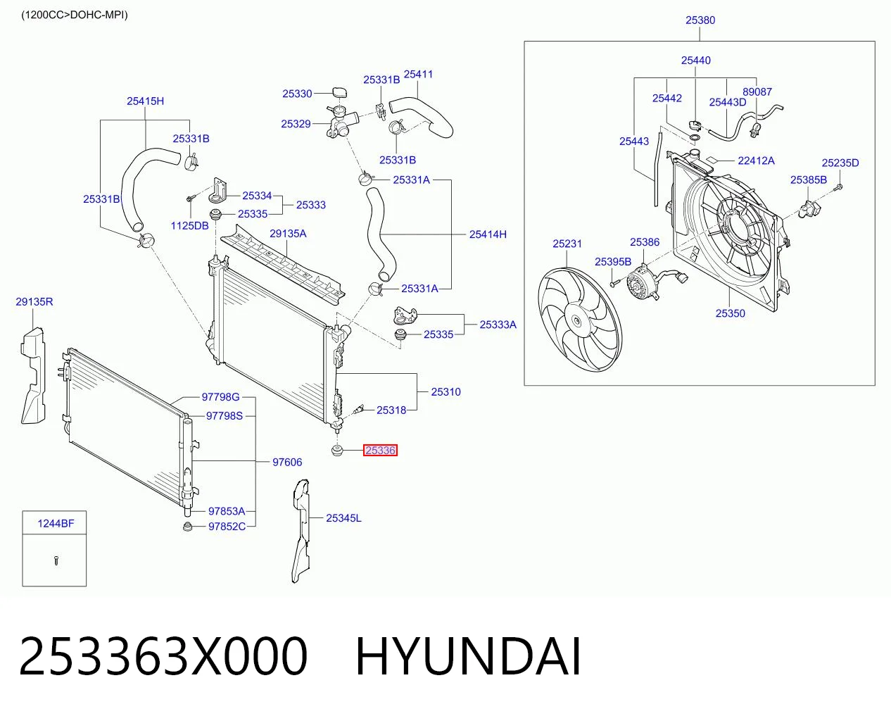 253363X000 Hyundai/Kia Кронштейн/подушка кріплення радіатора, нижній