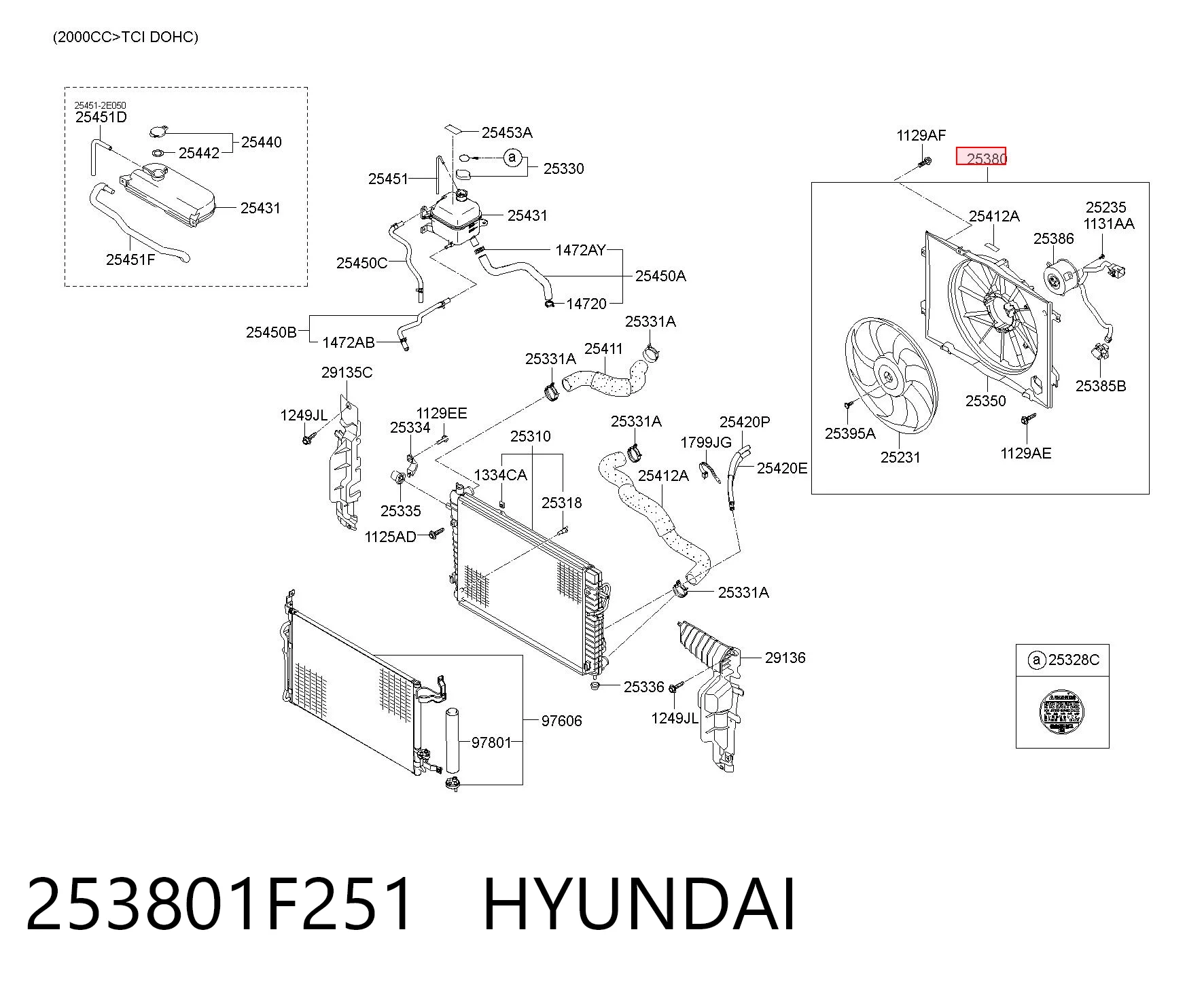 253801F251 Hyundai/Kia Дифузор радіатора охолодження, в зборі з мотором і крильчаткою
