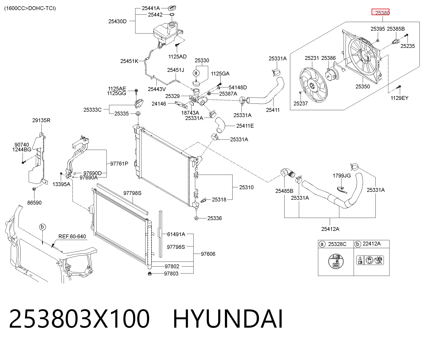 253803X100 Hyundai/Kia Дифузор радіатора охолодження, в зборі з мотором і крильчаткою