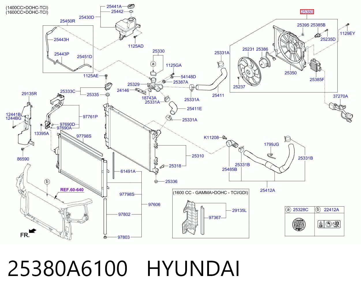 25380A6100 Hyundai/Kia Дифузор радіатора охолодження, в зборі з мотором і крильчаткою