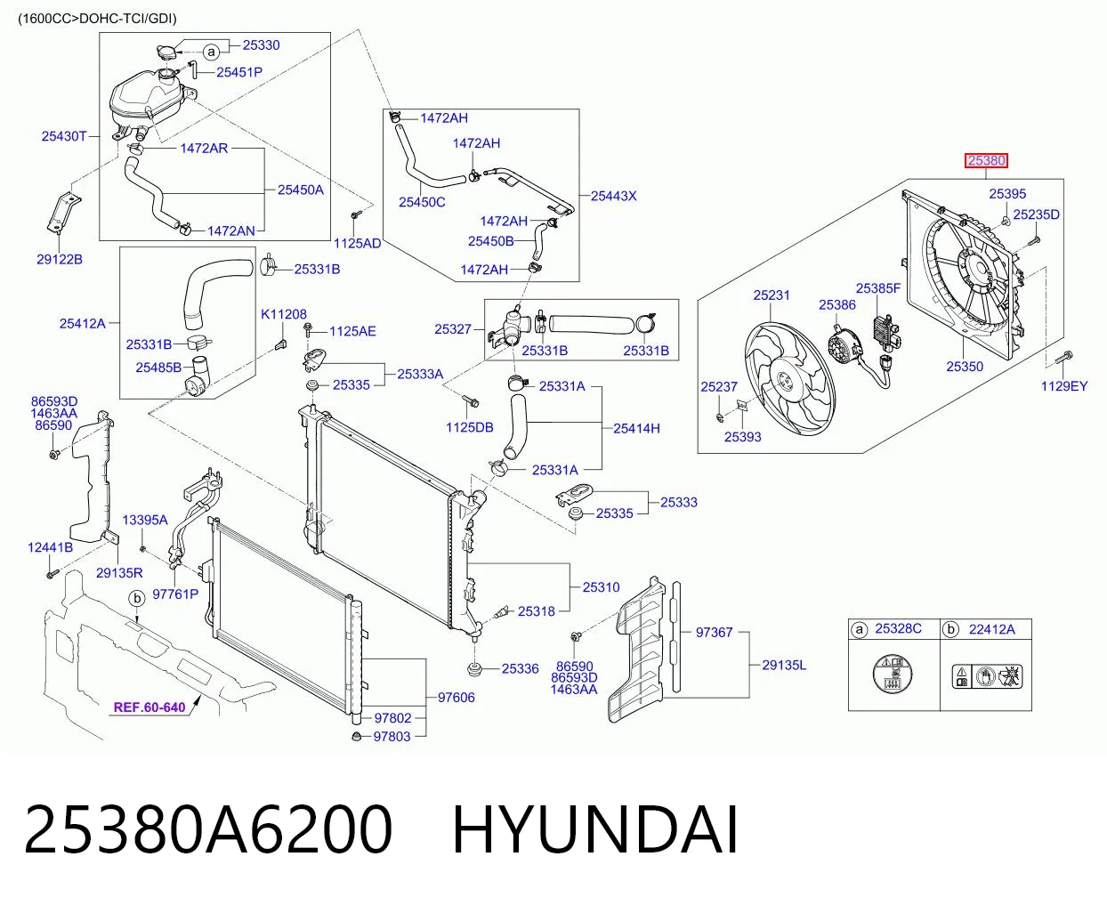 25380A6200 Hyundai/Kia Дифузор радіатора охолодження, в зборі з мотором і крильчаткою