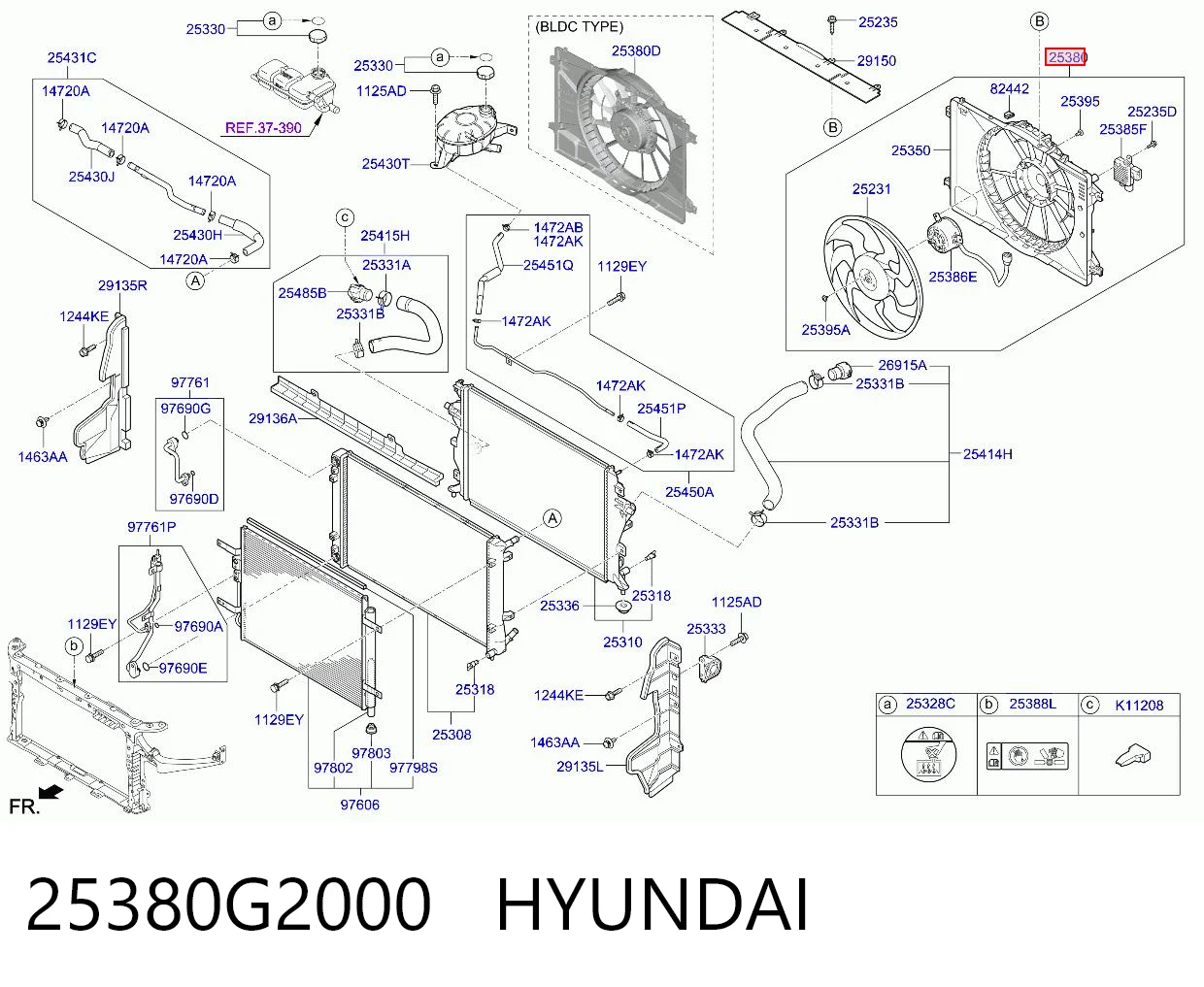 25380G2000 Hyundai/Kia Дифузор радіатора охолодження, в зборі з мотором і крильчаткою