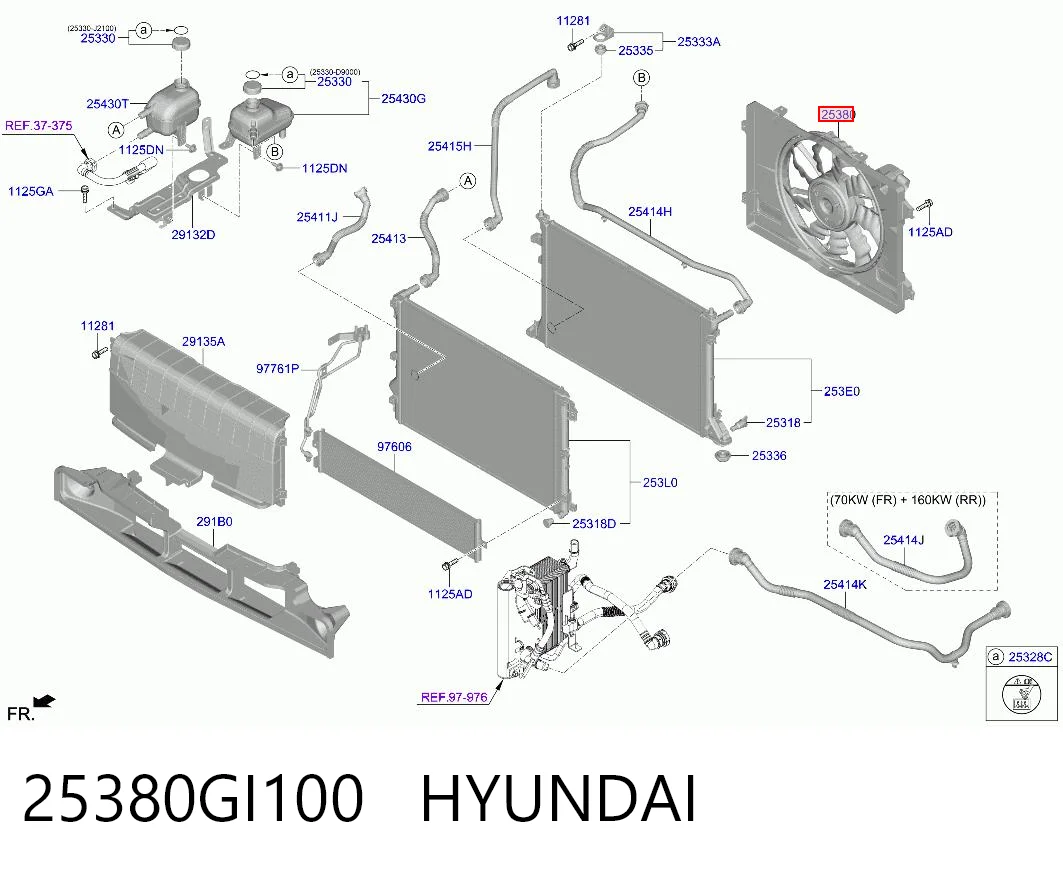 25380GI100 Hyundai/Kia Дифузор радіатора охолодження, в зборі з мотором і крильчаткою