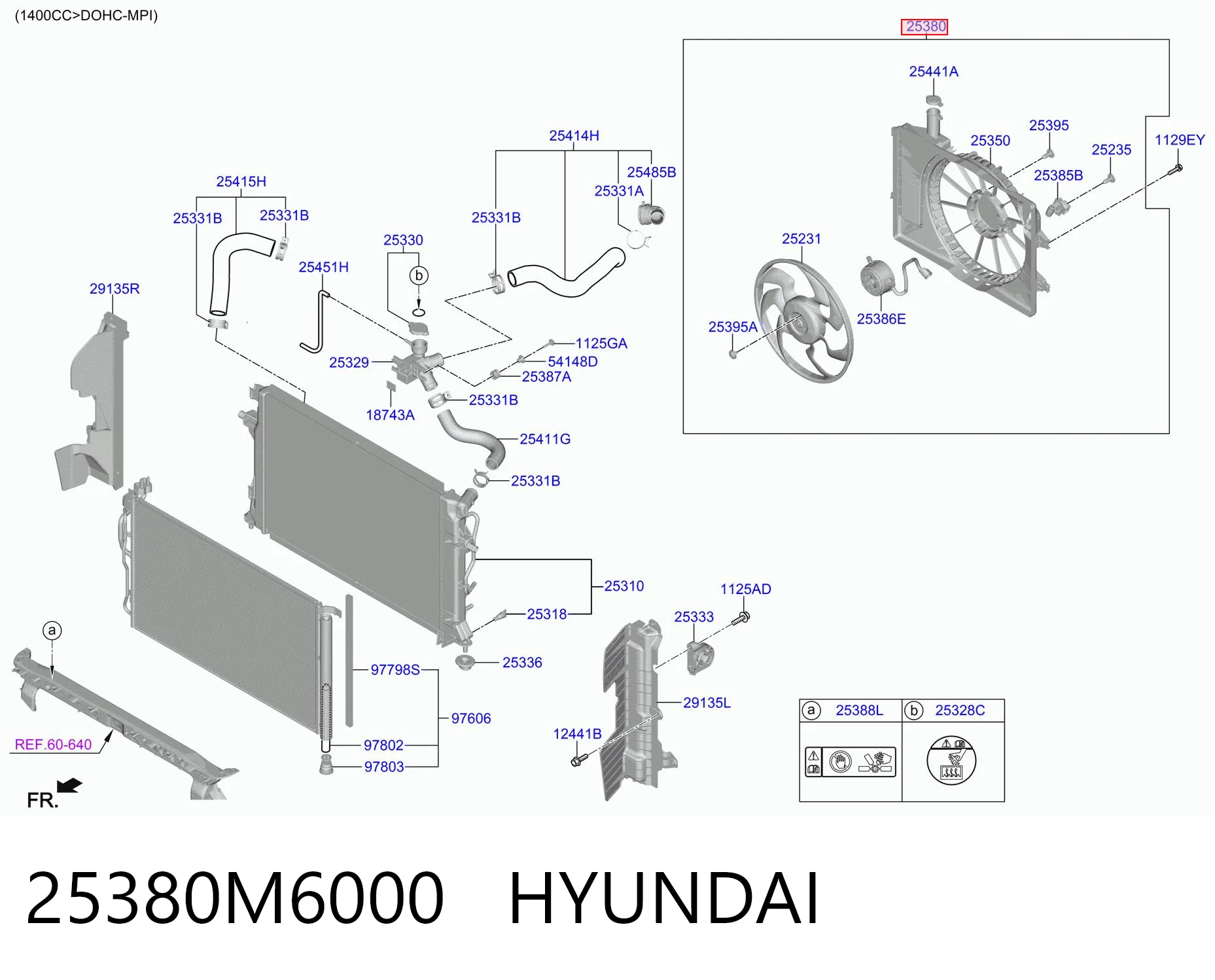 25380M6000 Hyundai/Kia Дифузор радіатора охолодження, в зборі з мотором і крильчаткою