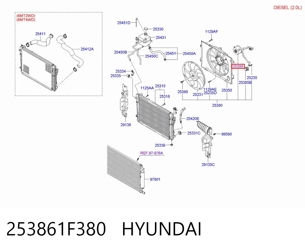 253861F380 Hyundai/Kia Електродвигун вентилятора системи охолодження