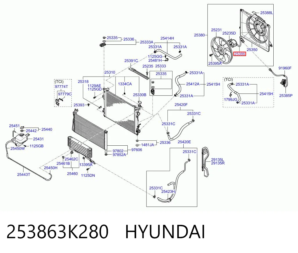 253863K280 Hyundai/Kia Електродвигун вентилятора системи охолодження