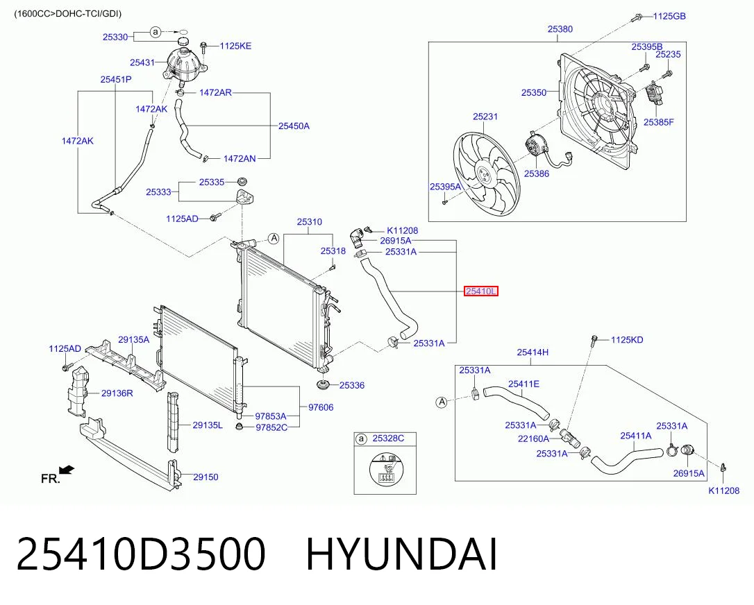 25410D3500 Hyundai/Kia Шланг/патрубок радіатора охолодження, нижній