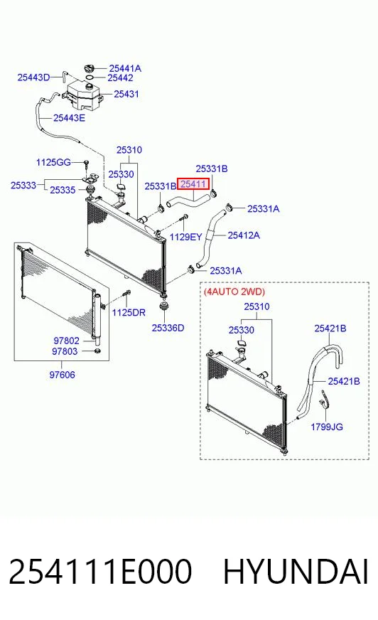 Купити 254111E000 Bosung Шланг/патрубок радіатора охолодження, верхній