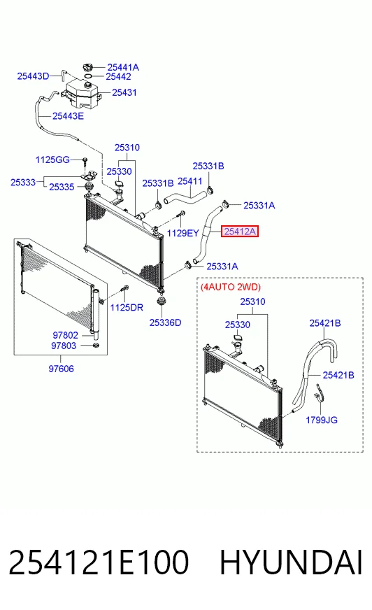 254121E100 Hyundai/Kia Шланг/патрубок радіатора охолодження, нижній