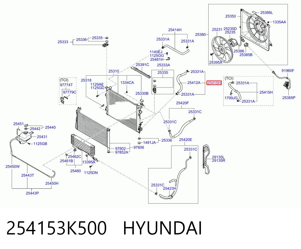 254153K500 Hyundai/Kia Шланг/патрубок радіатора охолодження, нижній