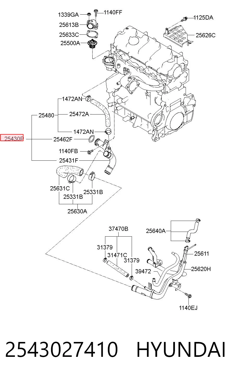 2543027410 Hyundai/Kia Шланг термостата