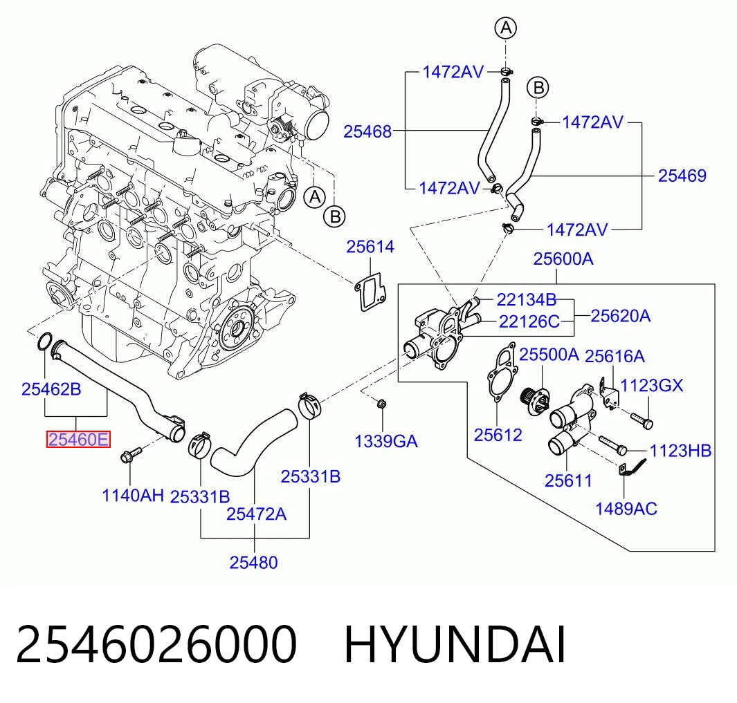 2546026000 Hyundai/Kia Шланг/патрубок водяного насосу, приймальний