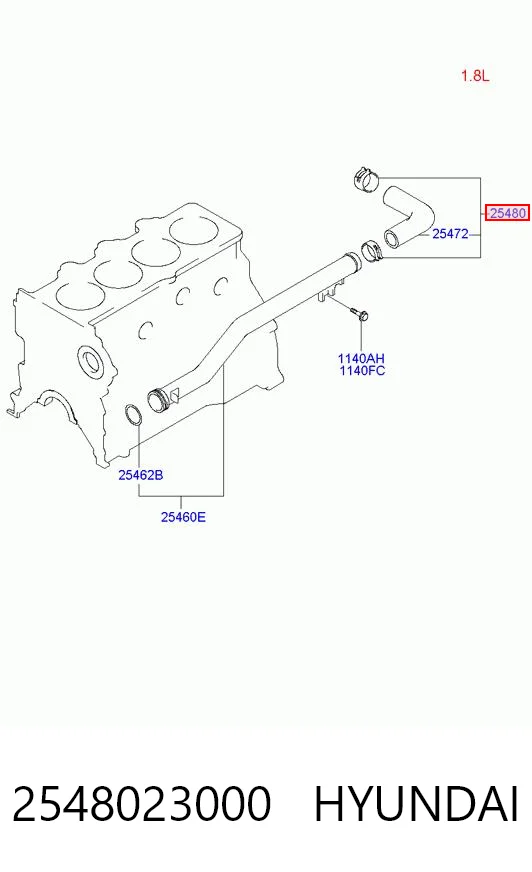 2548023000 Hyundai/Kia Шланг (патрубок) термостата