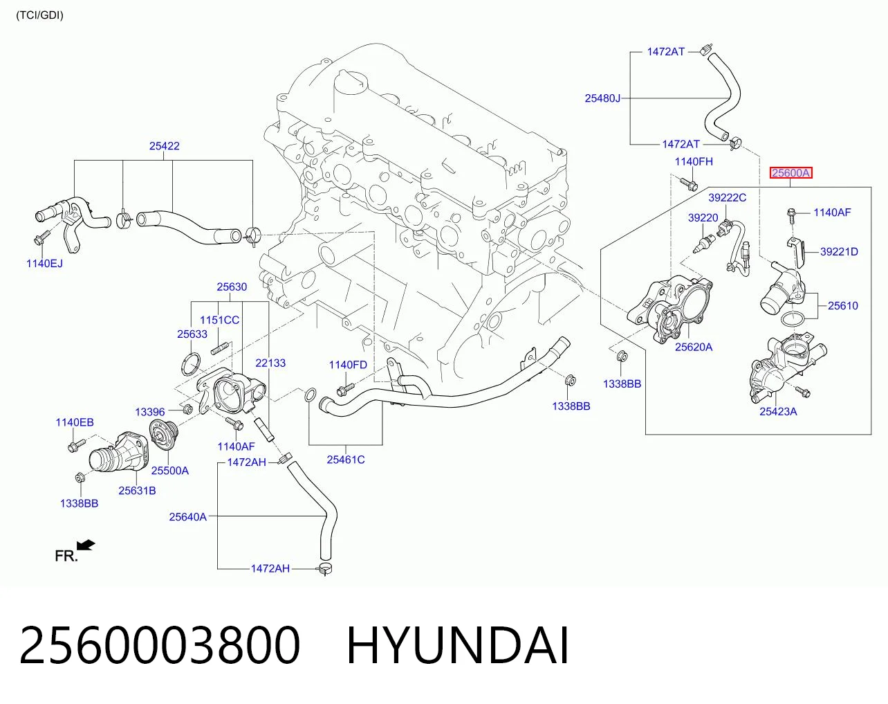 2560003800 Hyundai/Kia Корпус термостата в зборі