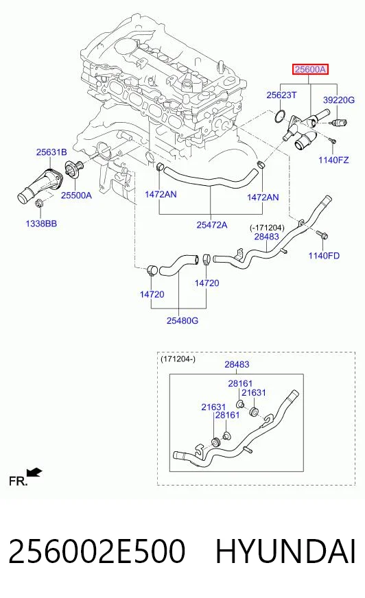 256002E500 Hyundai/Kia Корпус термостата в зборі