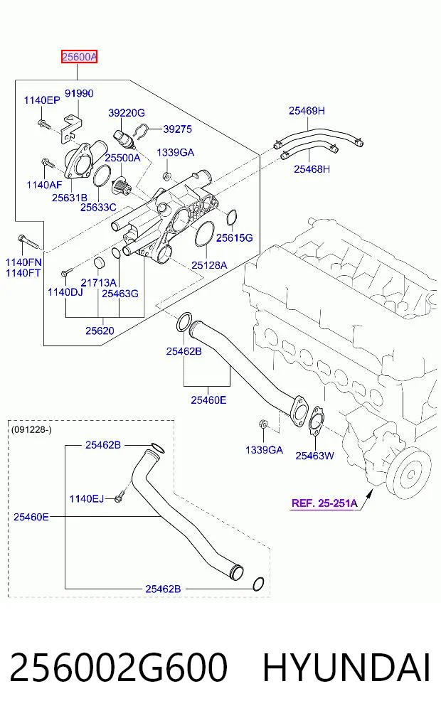 256002G600 Hyundai/Kia Корпус термостата в зборі