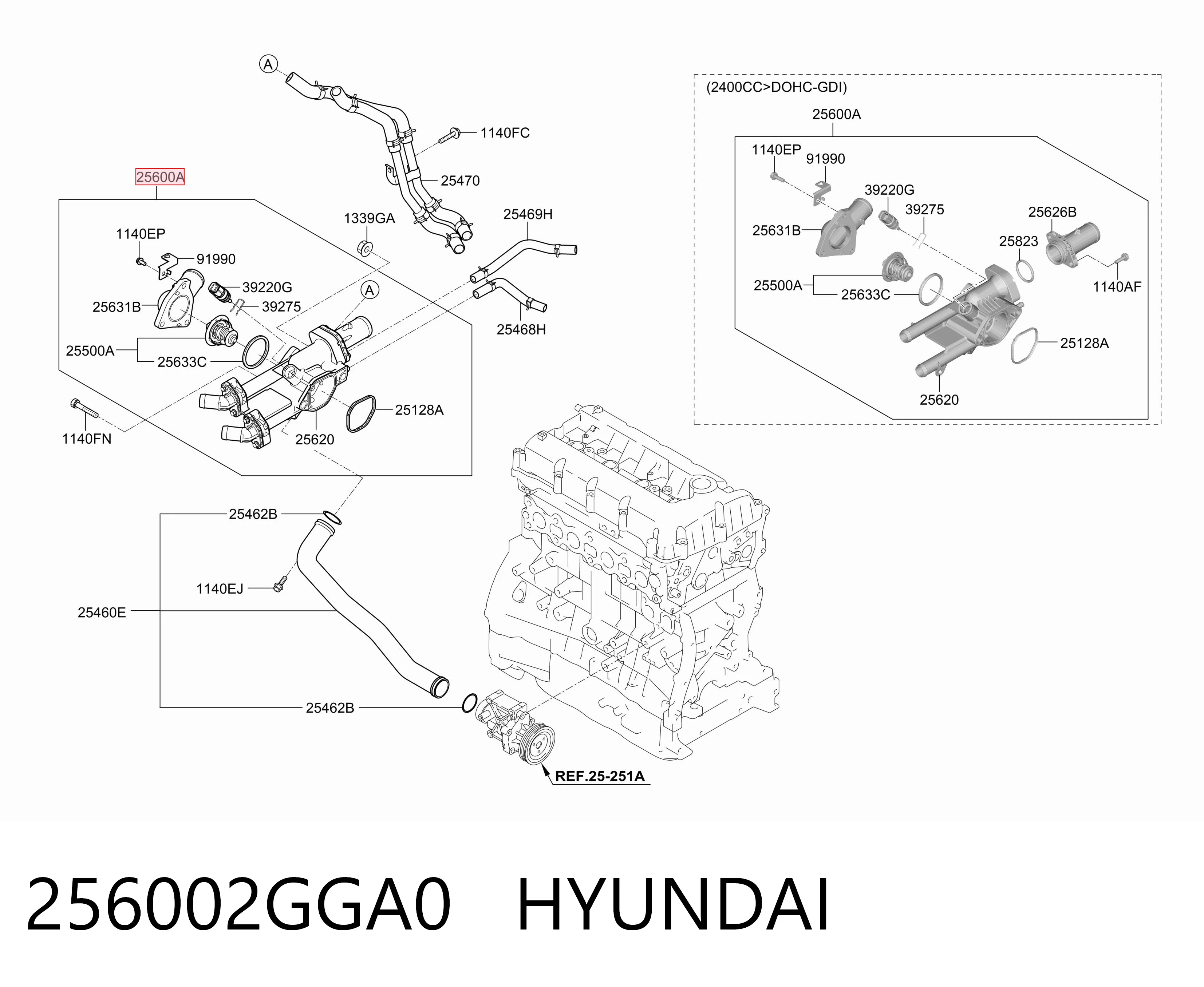 256002GGA0 Hyundai/Kia Корпус термостата в зборі