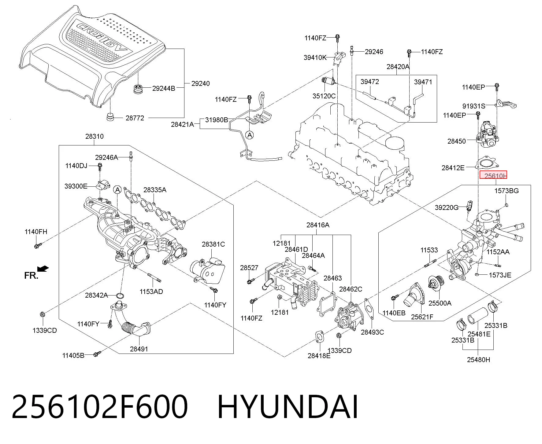 256102F600 Hyundai/Kia Корпус термостата в зборі