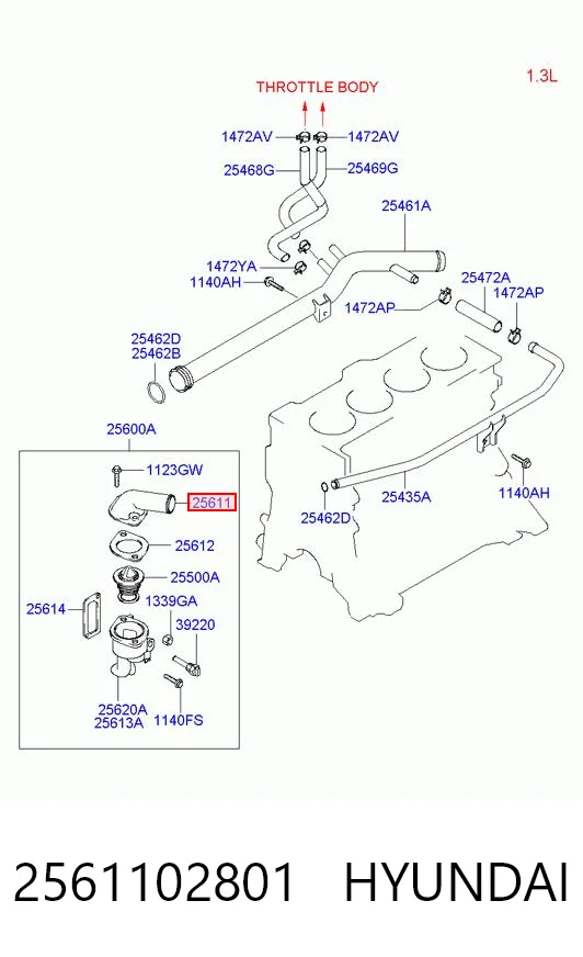 2561102801 Hyundai/Kia Водопровідна труба