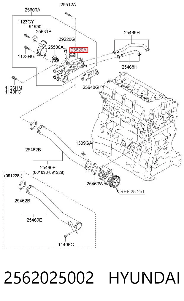 2562025002 Hyundai/Kia Корпус термостата в зборі