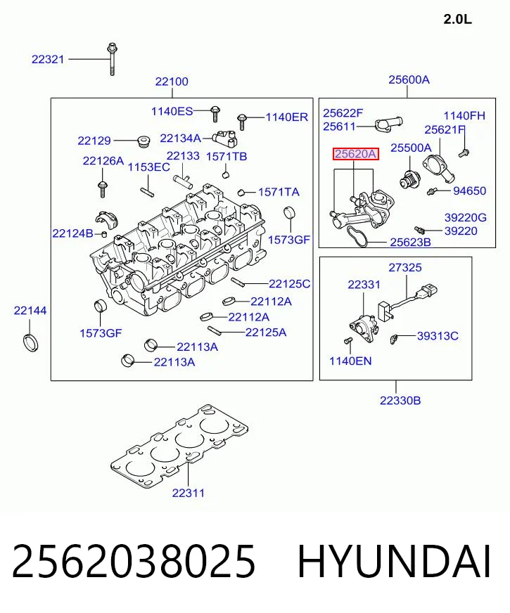 2562038025 Hyundai/Kia Корпус термостата в зборі