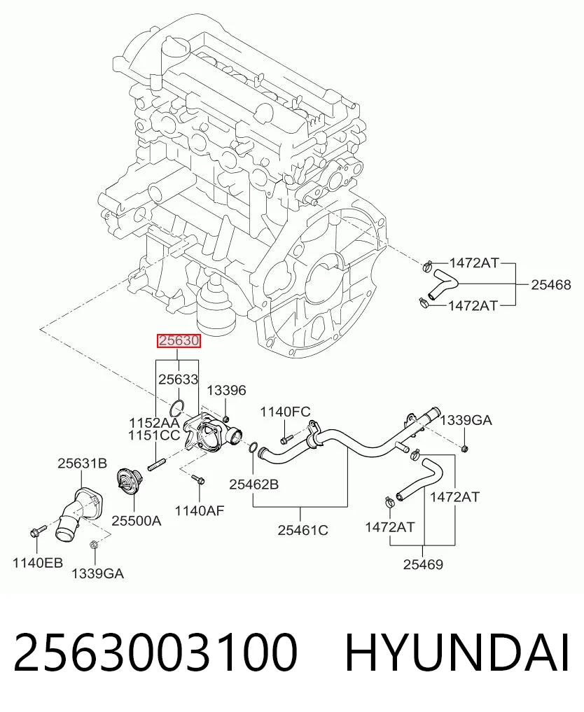 2563003100 Hyundai/Kia Корпус термостата в зборі