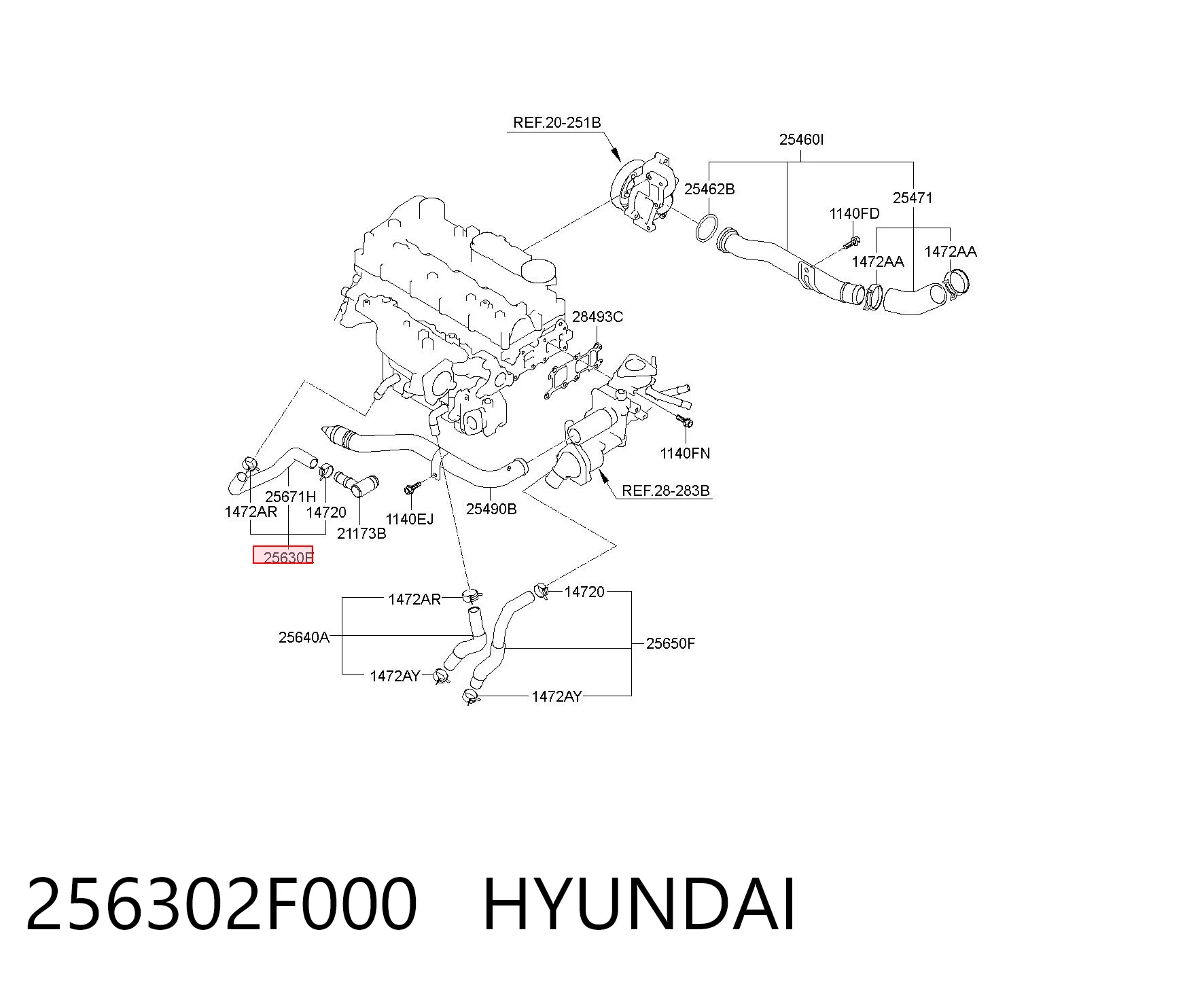 256302F000 Hyundai/Kia Шланг (патрубок) радіатор EGR, подача