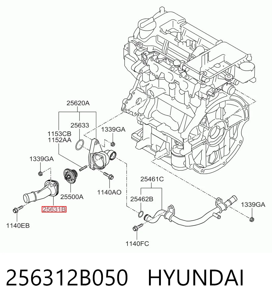 256312B050 Hyundai/Kia Кришка термостата