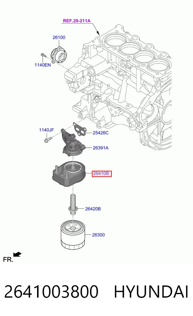 2641003800 Hyundai/Kia Радіатор масляний (холодильник), під фільтром