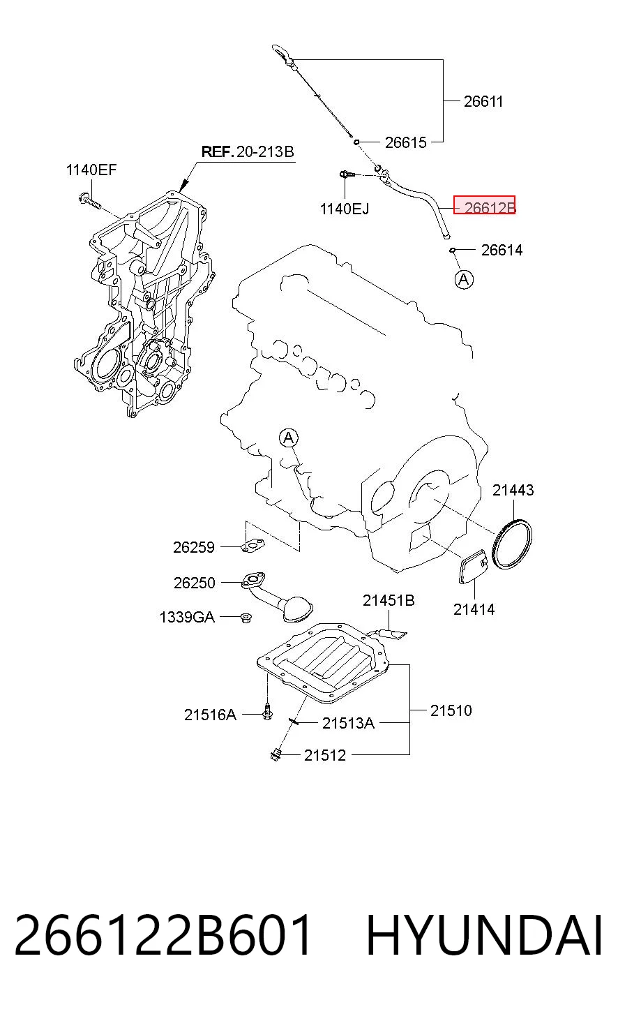 266122B601 Hyundai/Kia Направляюча щупа-індикатора рівня масла в двигуні