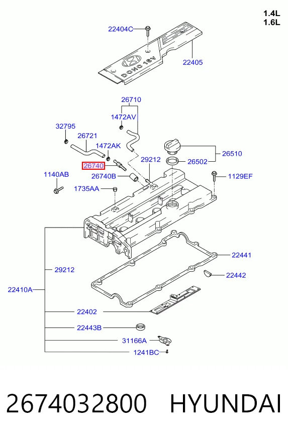 2674032800 Hyundai/Kia Клапан PCV (вентиляції картерних газів)