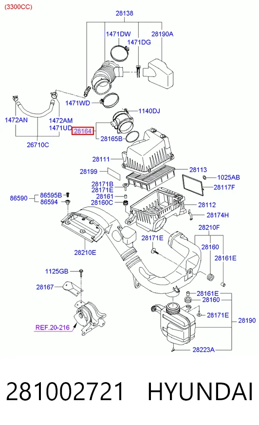 281002721 Hyundai/Kia Датчик витрати повітря