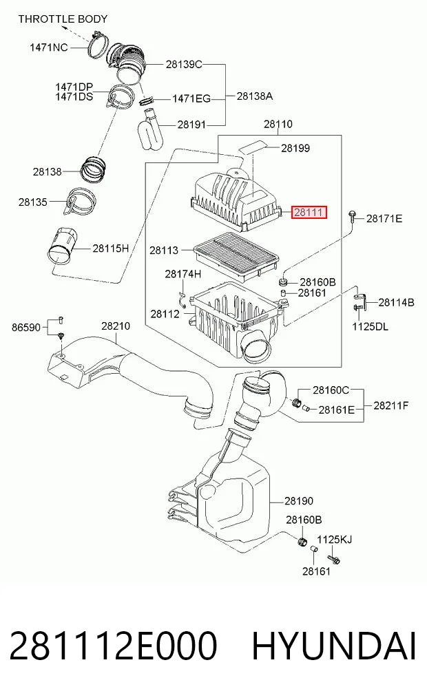 281112E000 Hyundai/Kia Корпус повітряного фільтра, верхня частина