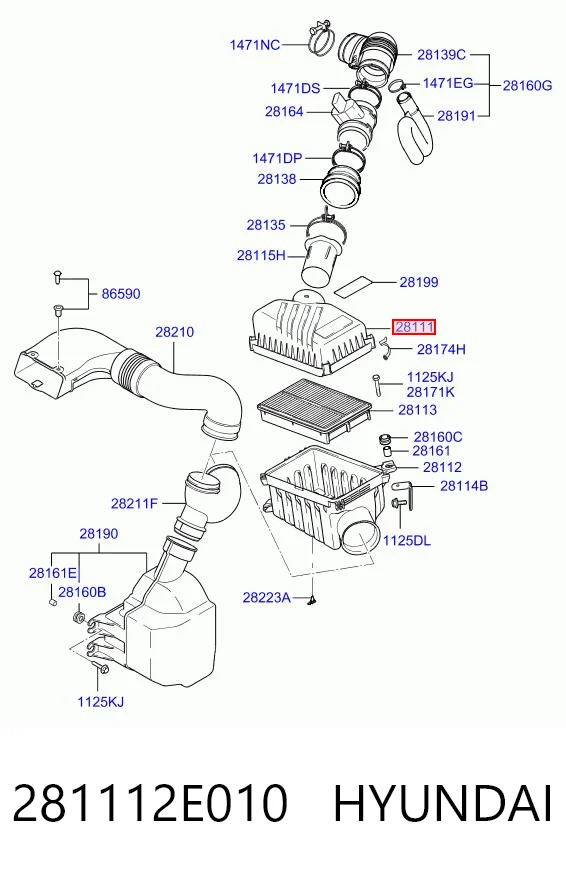 281112E010 Hyundai/Kia Корпус повітряного фільтра, верхня частина
