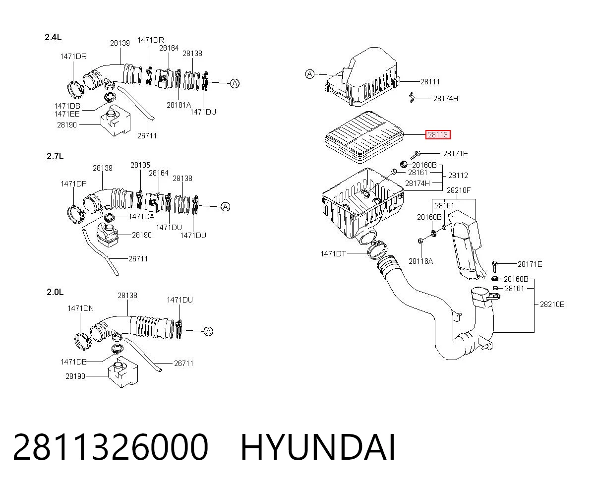 2811326000 Hyundai/Kia Повітряний фільтр двигуна