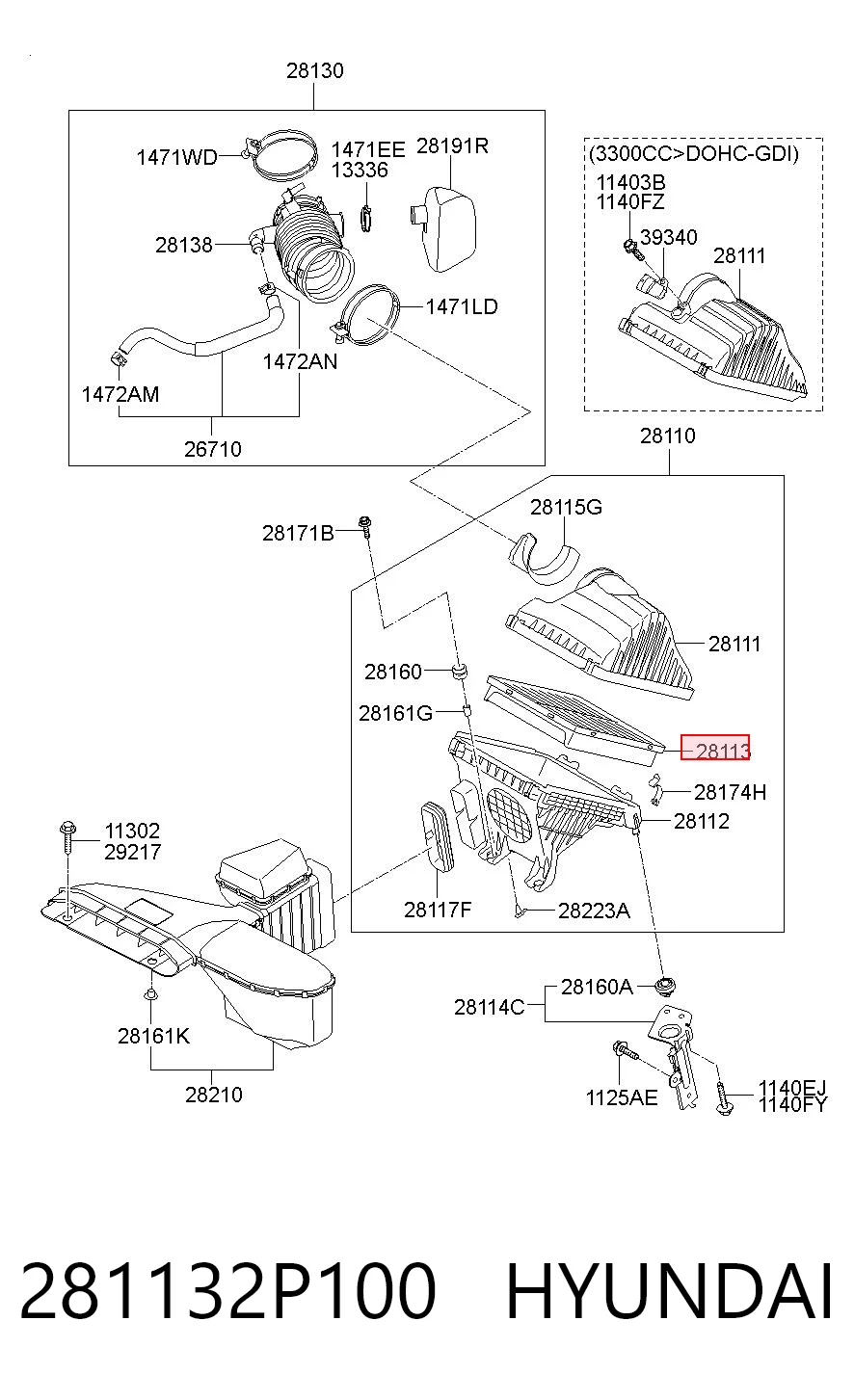 281132P100 Hyundai/Kia Повітряний фільтр двигуна