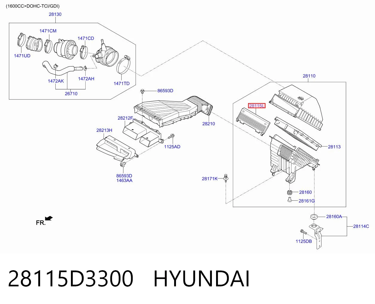 28115D3300 Hyundai/Kia Корпус повітряного фільтра, верхня частина