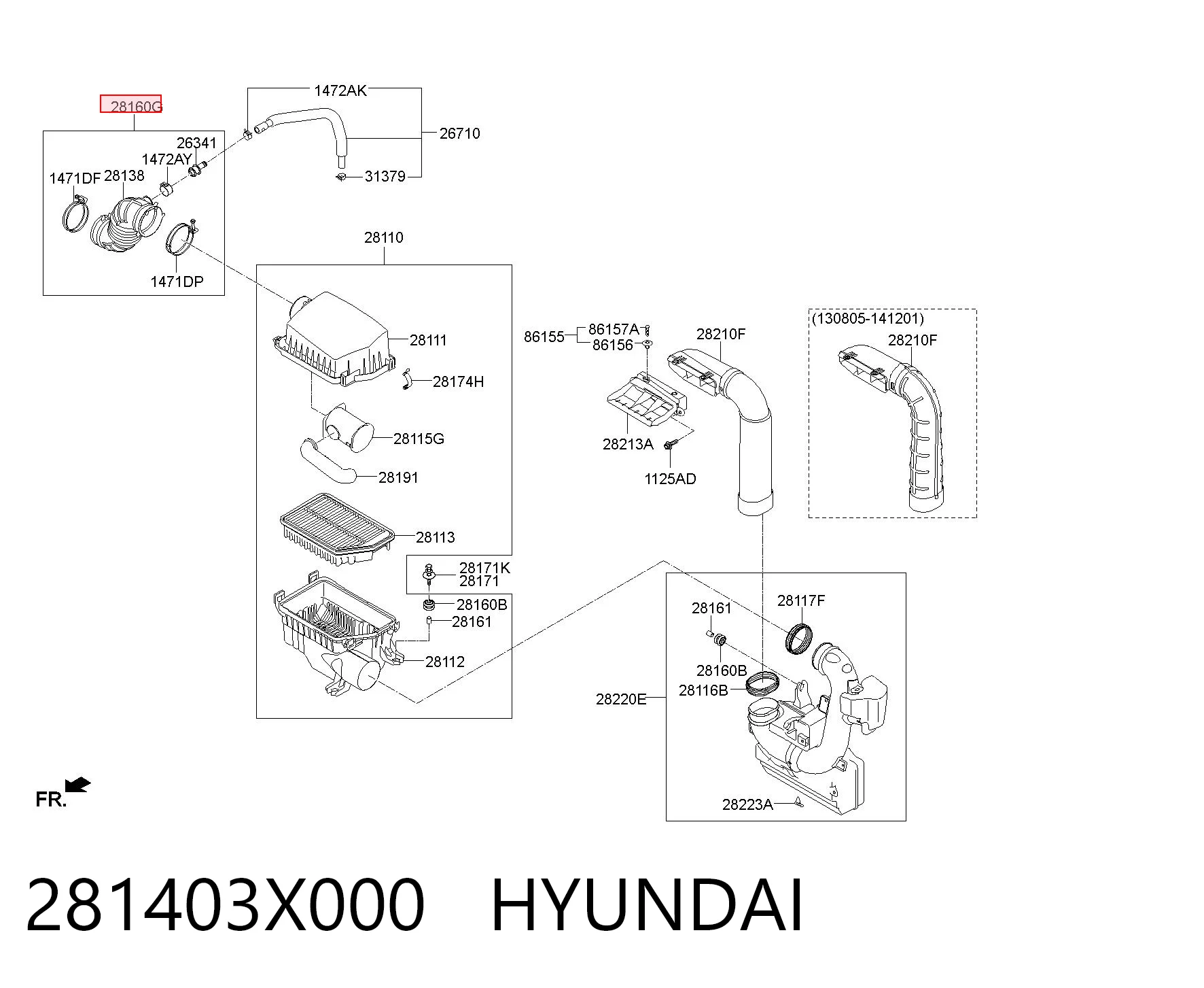281403X000 Hyundai/Kia Патрубок повітряний, вихід повітряного фільтра