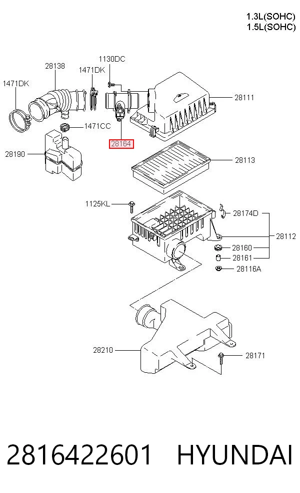 2816422601 Hyundai/Kia Датчик витрати повітря