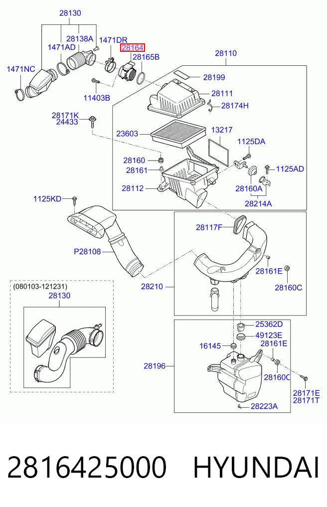 2816425000 Hyundai/Kia Датчик витрати повітря